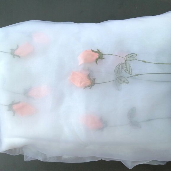 Vintage  Sheer Nylon Fabric with 3D Floral Roses Design 6.7 yards/19.5' x 48" - Picture 1 of 13